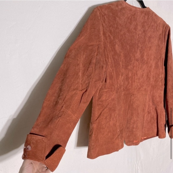 Vintage Guillaume Coral Orange Full Zip Embroidered Suede Jacket M - Picture 9 of 11